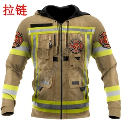 Sudadera con capucha y cremallera – Estampado 3D bombero hombre