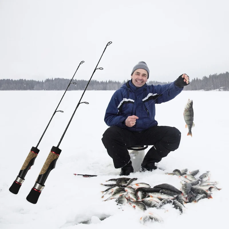Mosodo-caña de pescar de fibra de carbono para invierno, caña giratoria de 41cm, 56cm, con señuelo telescópico, ultraligera - imagen 5