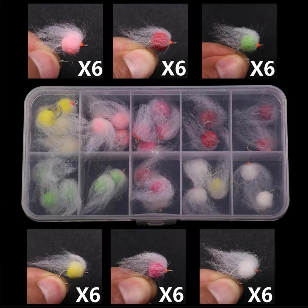36 Stks/doos Melken Ei Fly Mix Kleur Bugger Fly Combo Set Trout Fishing Flies Kunstaas Glow Bug Maat 12 # - imagen 5