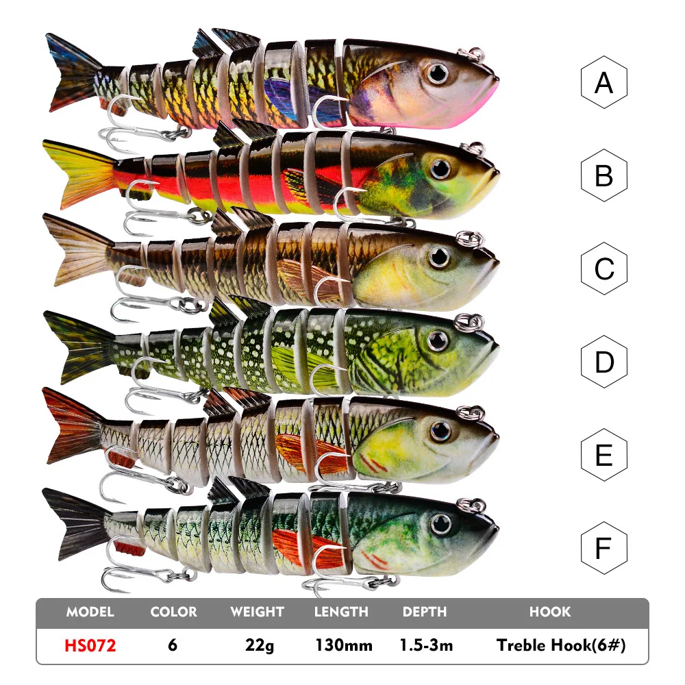 Wobbler de pesca realista, cebo de natación de 8 segmentos, Crankbait duro lento, 13cm, 22g, Isca, señuelos artificiales, aparejos de pesca - imagen 4