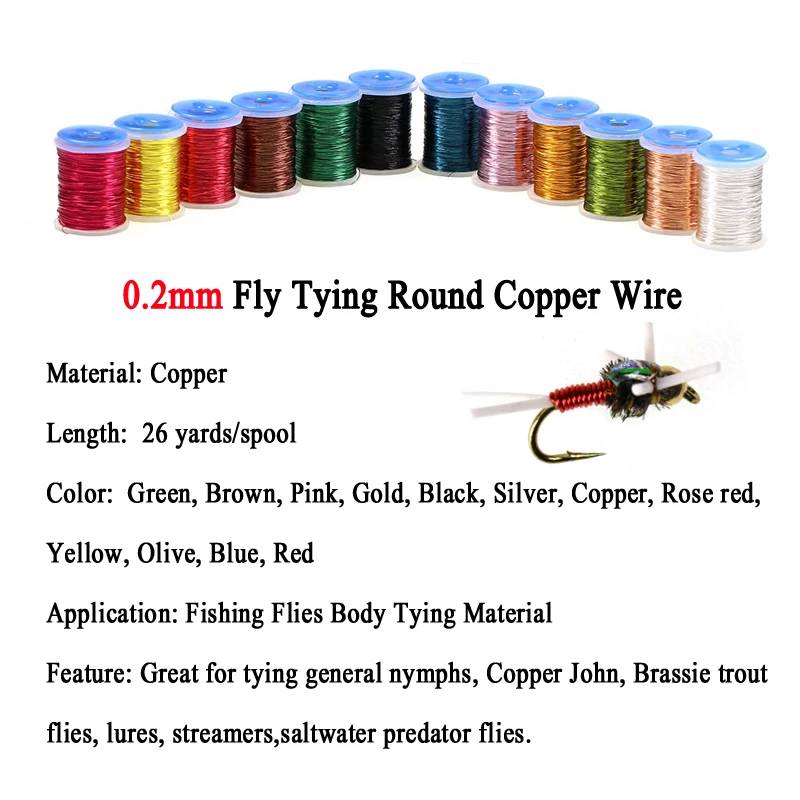 Bimoo-alambre de cobre para atar moscas, señuelo con peso corporal de 0,2mm, 12 colores, Material ideal para ninfas, serpentinas John de cobre, zumbadores de doblaje - imagen 2