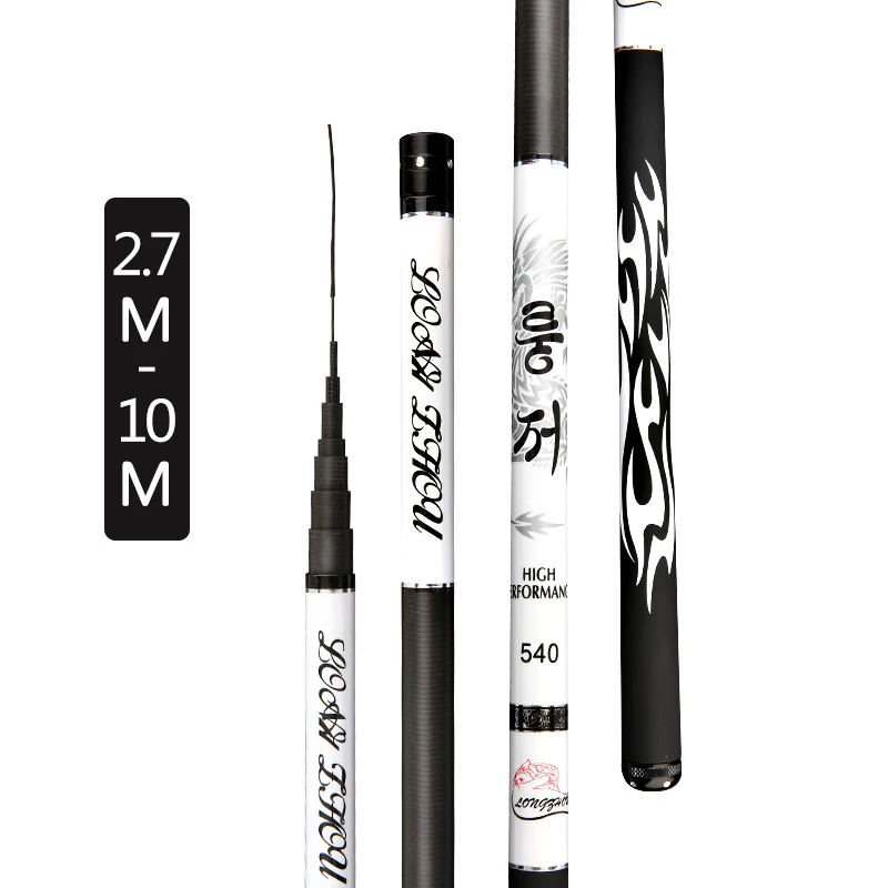 Goture-caña de pescar telescópica de fibra de carbono, varilla manual de 2,7 m-10m, alimentador de carpa de potencia 2/8, para pesca de agua dulce - imagen 2