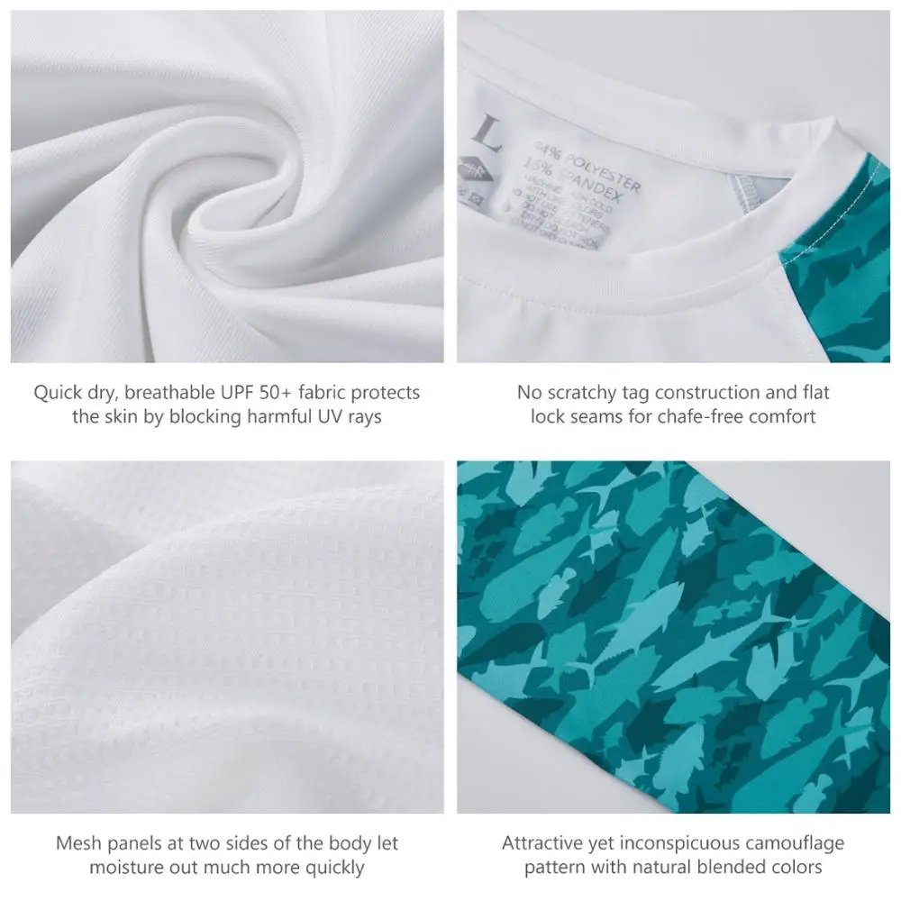 Bassdash Youth UPF50 + Camiseta de pesca de camuflaje, manga larga, protección UV, secado rápido - imagen 5