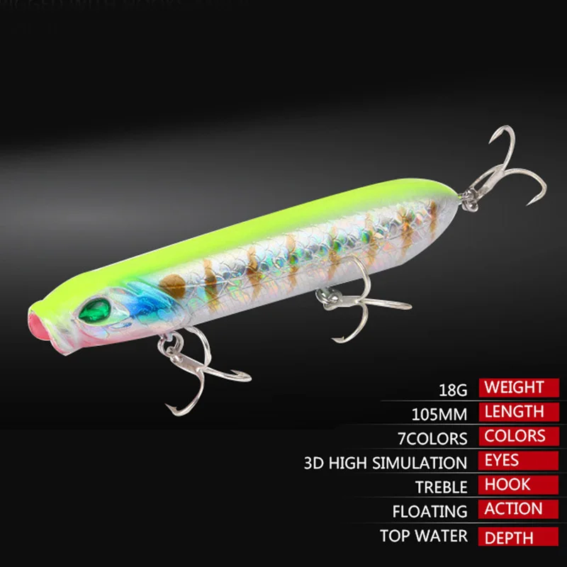 Señuelo duro de pesca de superficie, cebo flotante de lubina Artificial, Wobblers, lápiz Topwater, 10,5 cm, 18g, 1 ud. - imagen 3