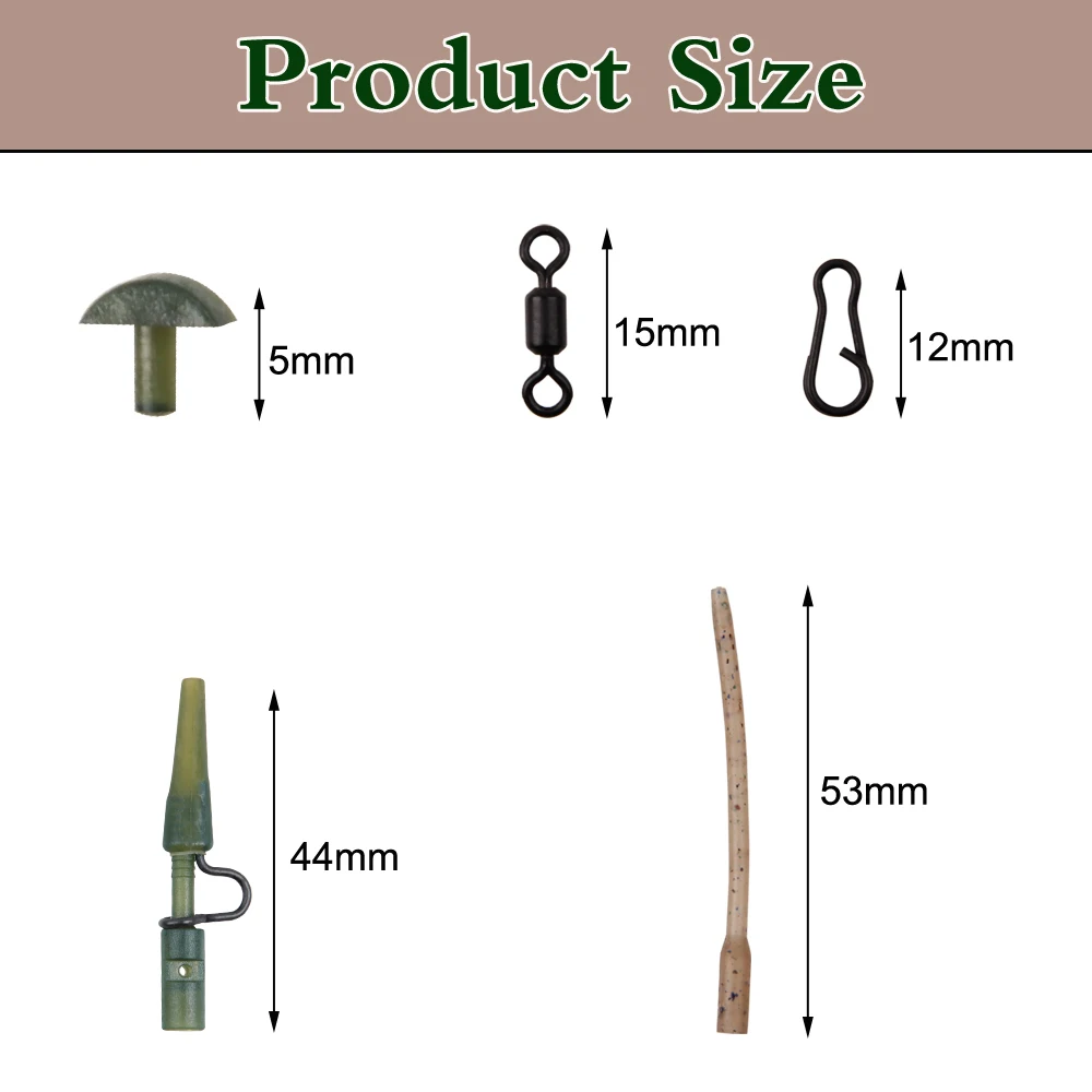 Kit de aparejos de pesca de carpa, 100 unids/caja que incluye mangas antienredos, giratorios, accesorios de Terminal de Clips de plomo de alta resistencia - imagen 2