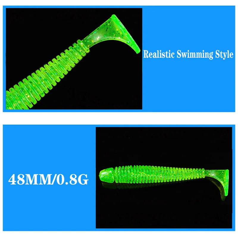 Señuelos blandos de gusano en espiral para Pesca, cebo Artificial de silicona, anzuelo de lubina de 4,8 cm y 0,8g, 10 unids/lote - imagen 5