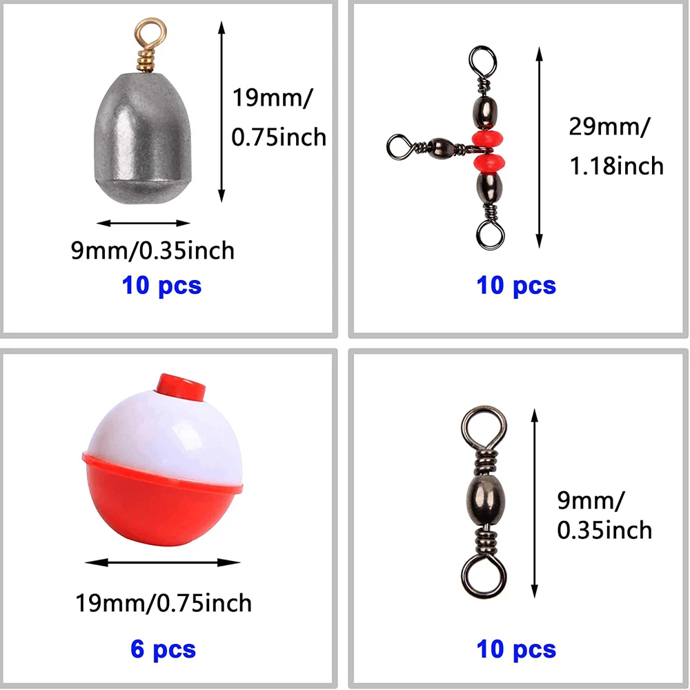 Kit de anzuelos de pesca, 191 unids/caja, pesas, flotadores, ganchos de mosca, tres vías giratorias para agua salada y dulce - imagen 3
