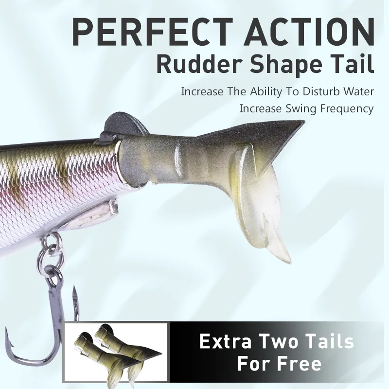 KINGDOM-Señuelos de pececillo multiarticulados, 120mm, 17,5g, superficie flotante, cebos duros, Swimbait, trucha, Wobblers duros, señuelo de cola en T suave - imagen 4