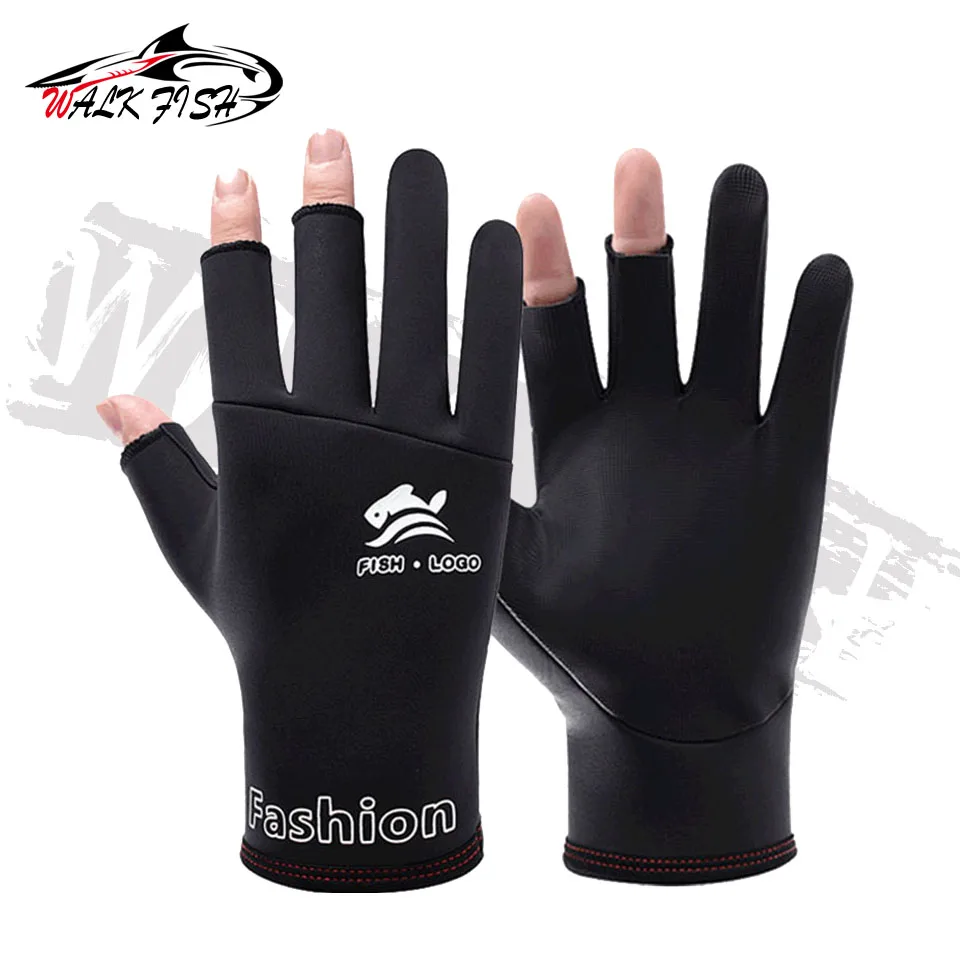WALK FISH 1 par nuevos guantes de pesca sin dedos para deportes de invierno cálidos medio dedo antideslizantes impermeables guantes de pesca para ciclismo - imagen 2