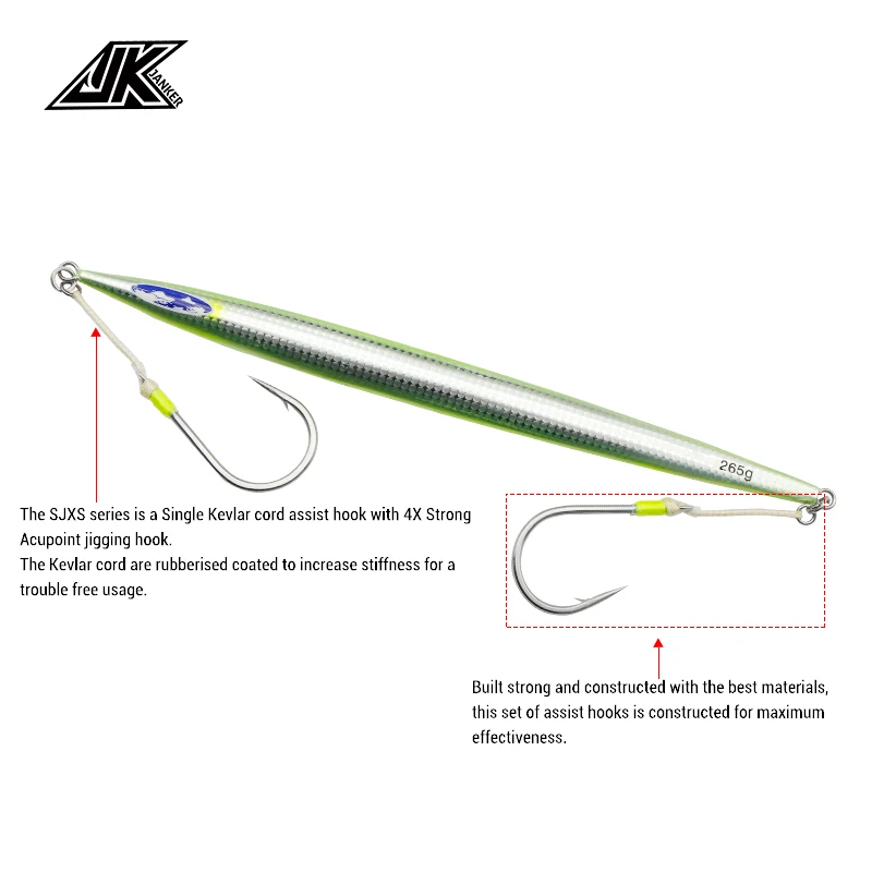 Anzuelo JK SJXS35 para pesca en el mar, 4/0, 5/0, 7/0, 9/0, 11/0, plantilla de asistencia 4X, anzuelo individual con agujero, aparejo de pesca brillante - imagen 5