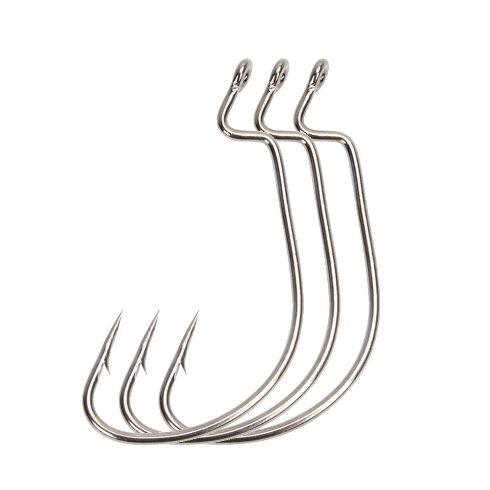 100 unids/lote anzuelo de pesca de acero al carbono anzuelo compensado de manivela ancha 4 # -5/0 para señuelo suave, aparejos de pesca de carpa con púas, anzuelo de gusano - imagen 3