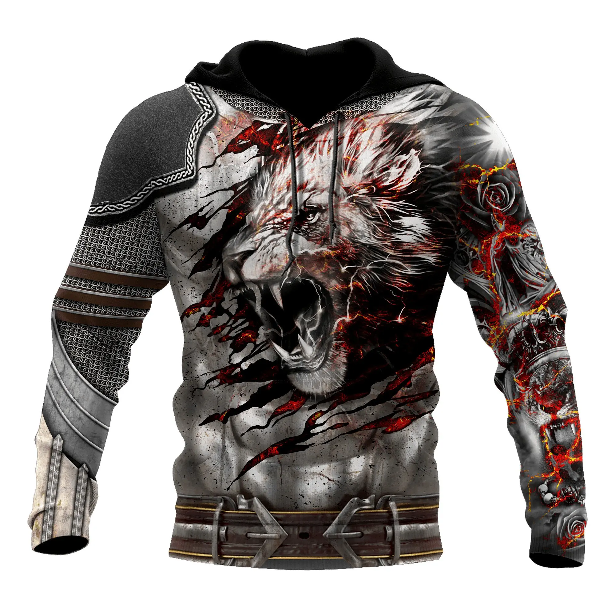 Hermoso tatuaje de León de Amor 3D completamente estampado hombres otoño Sudadera con capucha Unisex Sudadera con capucha jersey con cremallera ropa de calle Casual KJ470 - imagen 2