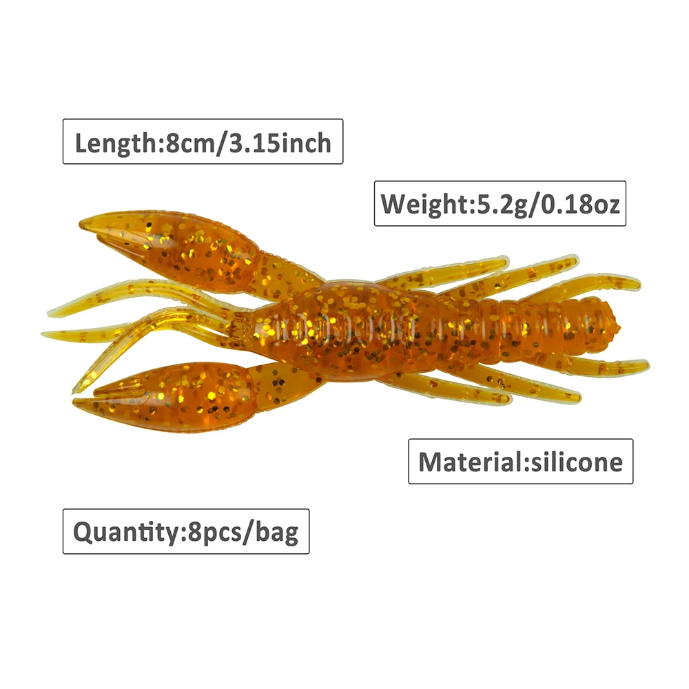 Señuelos de pesca de langosta blanda, cebos de pesca de 8cm, 5,2g, bionic crayfish Jig, gambas artificiales, cebo de aparejo de texas para trucha de lubina, trucha de pesca - imagen 2
