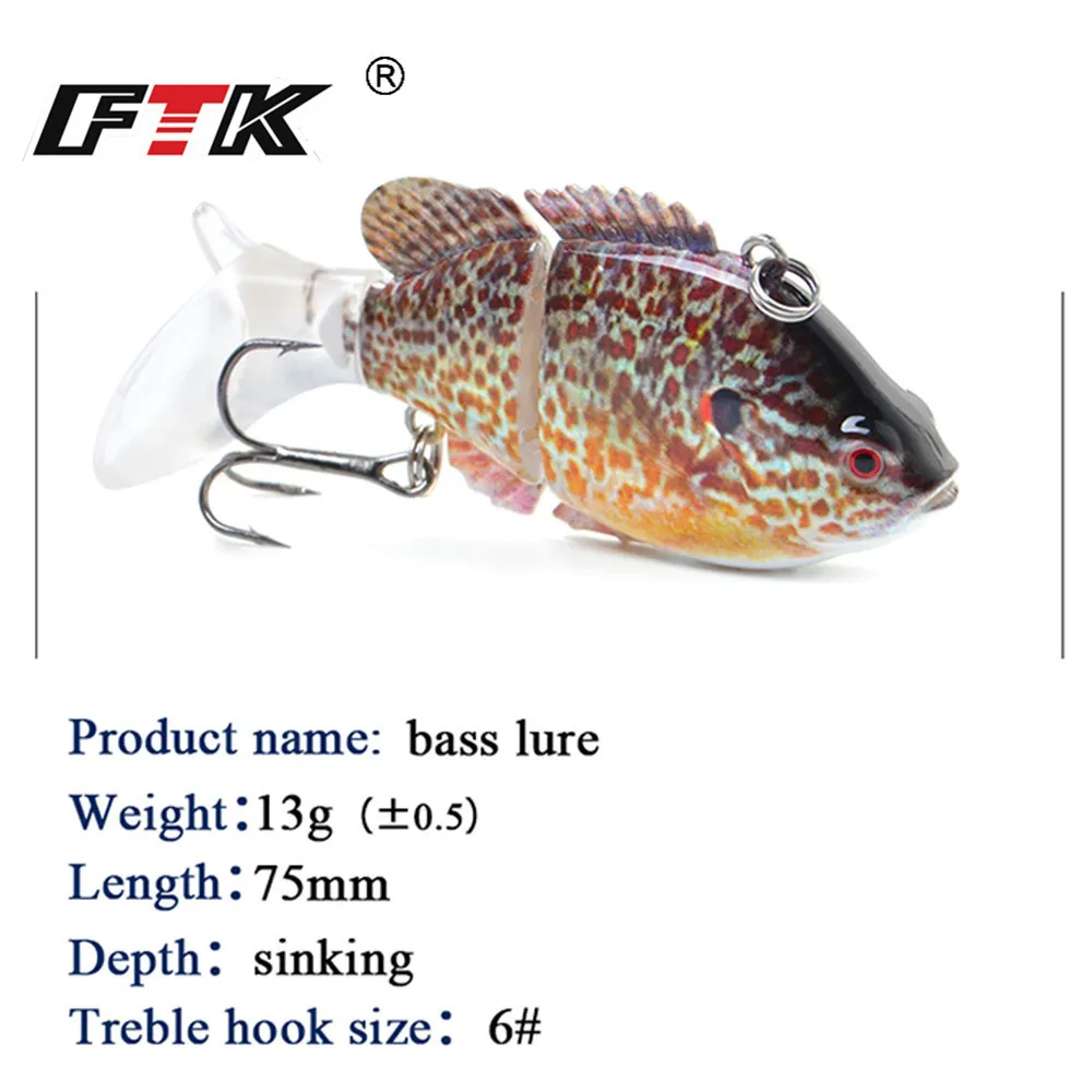 FTK 13g 7,5 cm señuelo de pesca duro multiarticulado VIB 2 segmentos Swimbait cebo Artificial vibración para lubina Pike Wobbler - imagen 2
