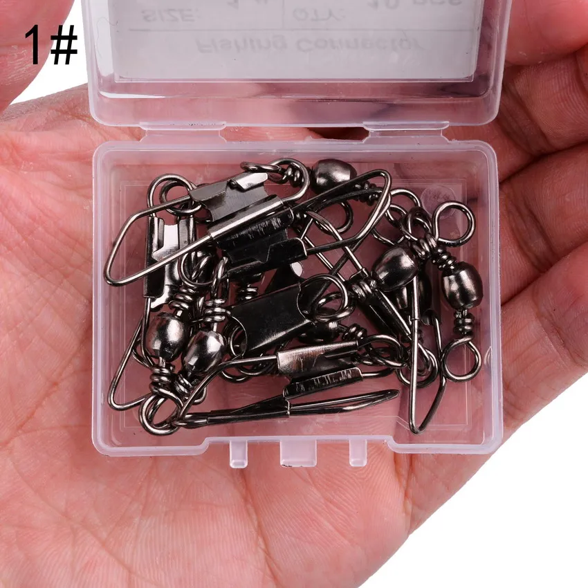 10 unids/caja giratorios de acero inoxidable con señuelo de anzuelo a presión conector de pesca giratorio rodamiento de Pin aparejos de pesca giratorios - imagen 2