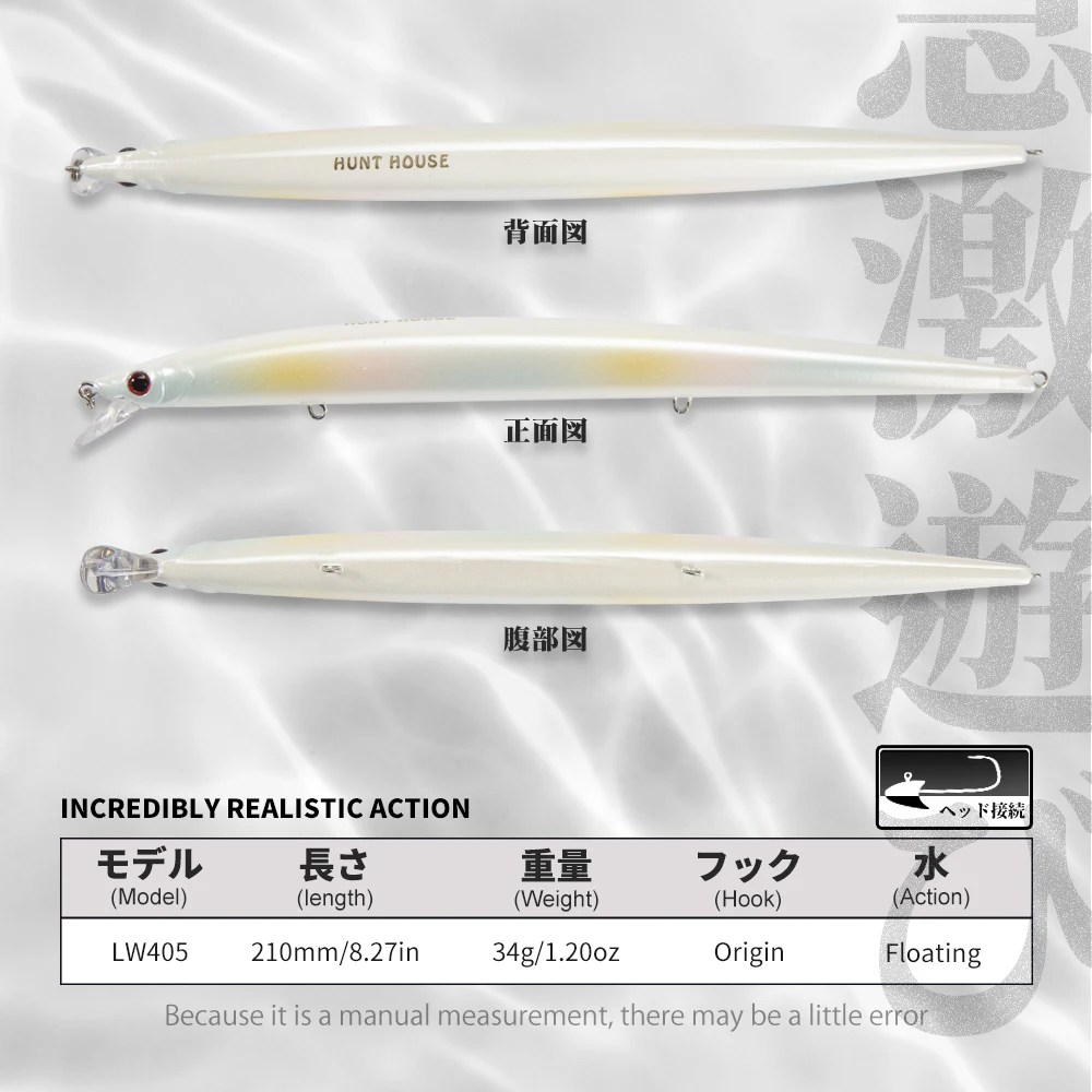 Hunthouse jerk minnow 210mm/34g señuelo de fundición larga minnow flotante pesca jerkbaits cuerpo acero inoxidable hardcore minnow 210 - imagen 3