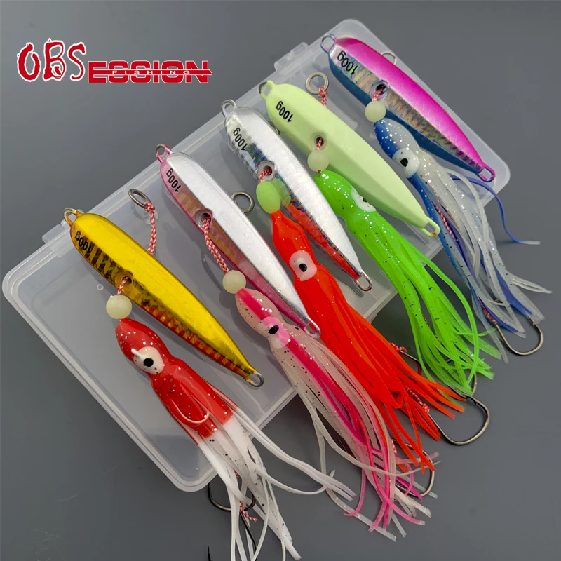 OBSESSION-caja de señuelos de Metal duro, conjunto de señuelos de plantilla de Inchiku de 80g, 100g, 120g y 150g, Tai Rubbers Kabura Slider Jig con ganchos de asistencia, 5 uds. - imagen 3