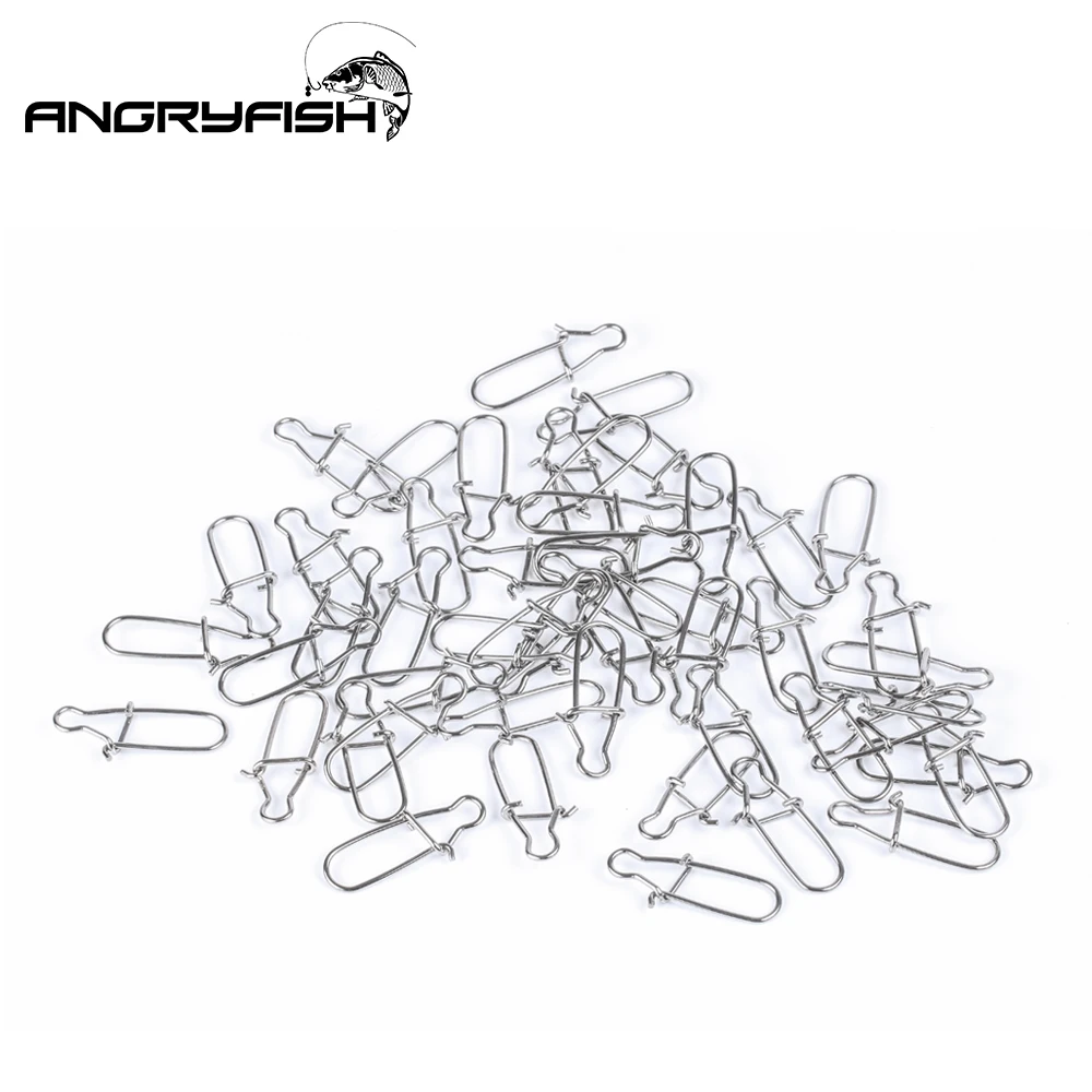 Angryfish-ganchos de pesca de acero inoxidable, 50 unidades, cierre de gancho giratorio a presión, anillos sólidos, broches de seguridad, conector - imagen 5