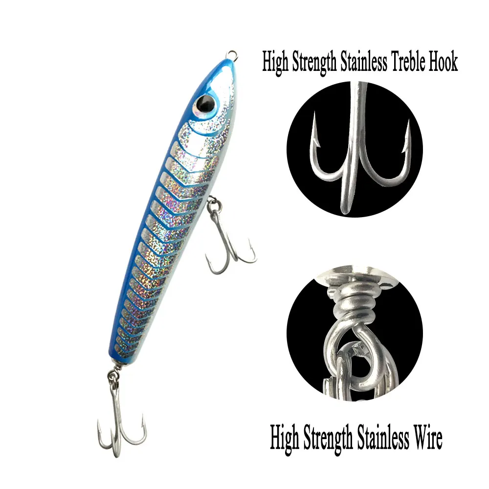 AS TopWater-Wobblers Swim Stickbait, señuelo de Pesca de madera de 65g, 100g, lápiz de arrastre de atún, Pesca Artificial flotante de fundición larga - imagen 4