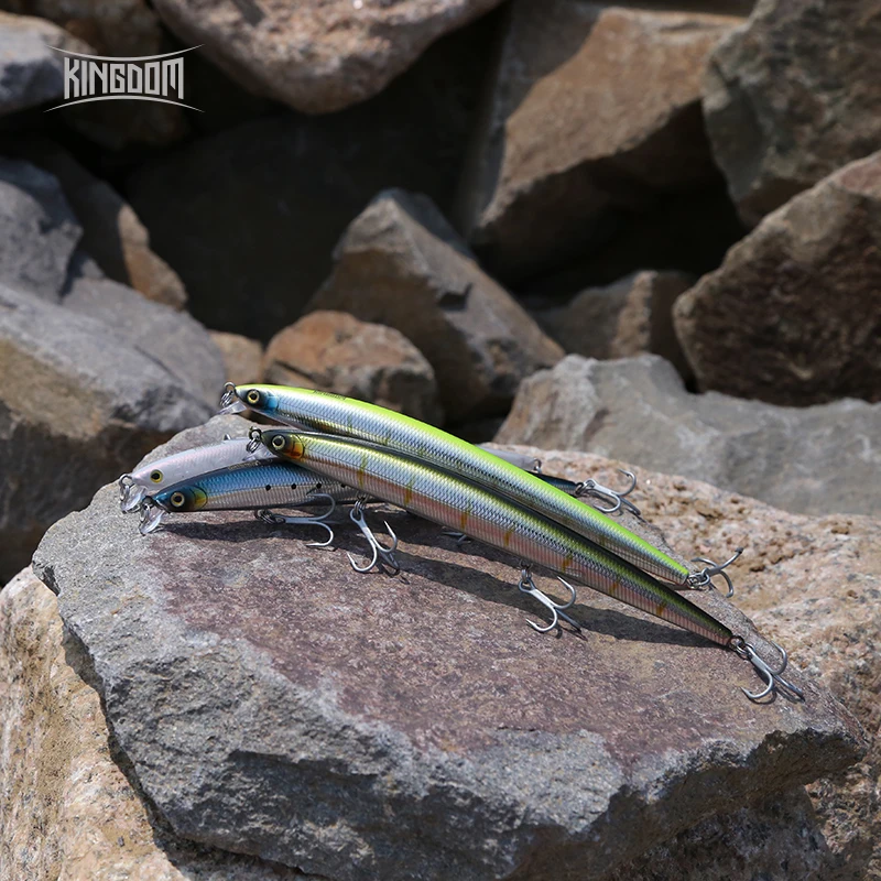 Kingdom-Señuelos de pesca de fundición larga, 14,5g, 19g, 29g, pececillo flotante de hundimiento lento, Wobbler, cebo duro Artificial, Jerkbaits, Lucio de lubina