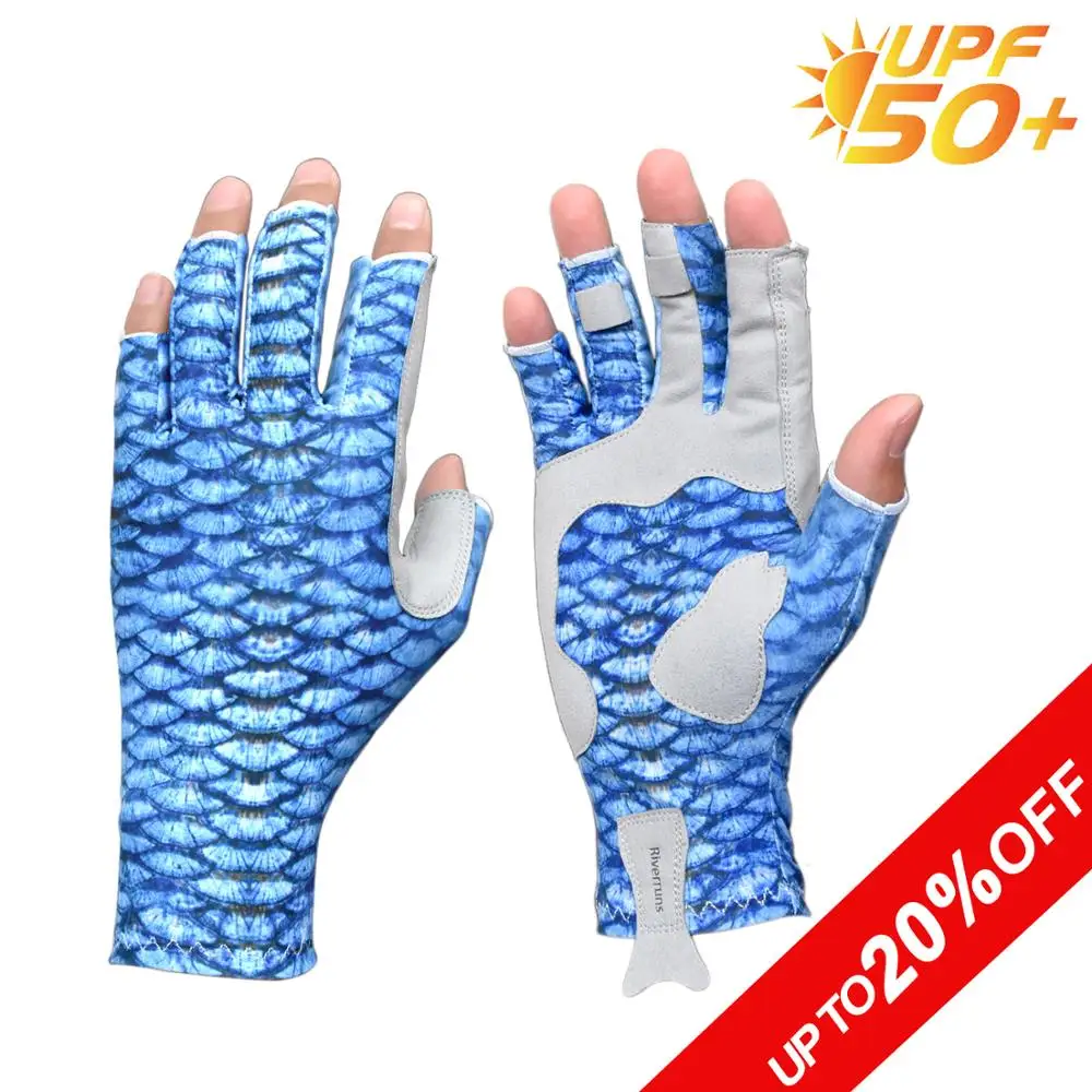 Riverruns UPF 50+ Guantes de pesca sin dedos con protección solar para hombres y mujeres Pesca, canotaje, kayak, senderismo, correr