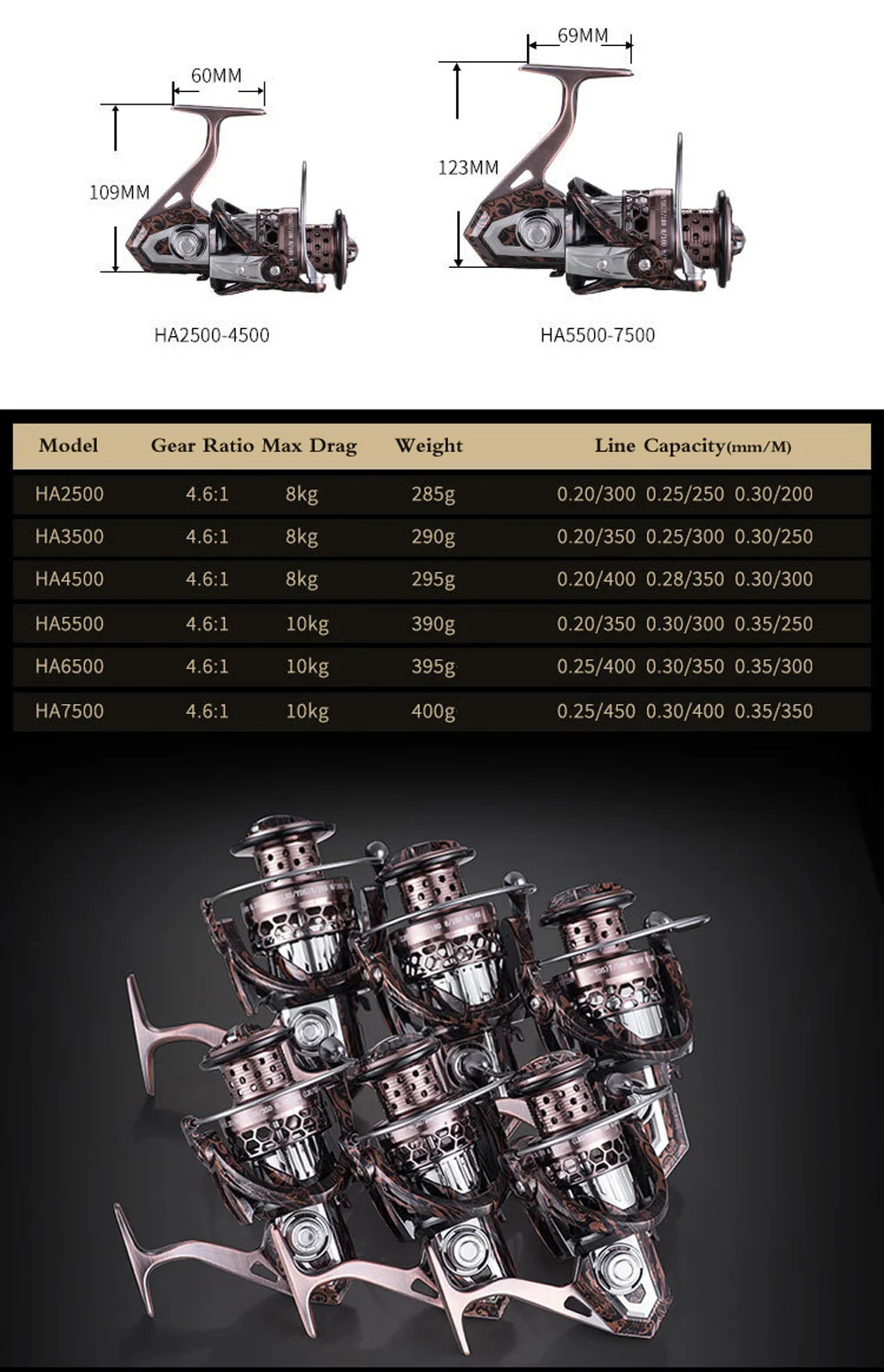 Carrete giratorio de pesca de aleación completa, 12 + 1BB, rueda giratoria de pesca de carpa, mango de Metal, bobina de carrete CNC, tallado hueco en agua salada - imagen 5
