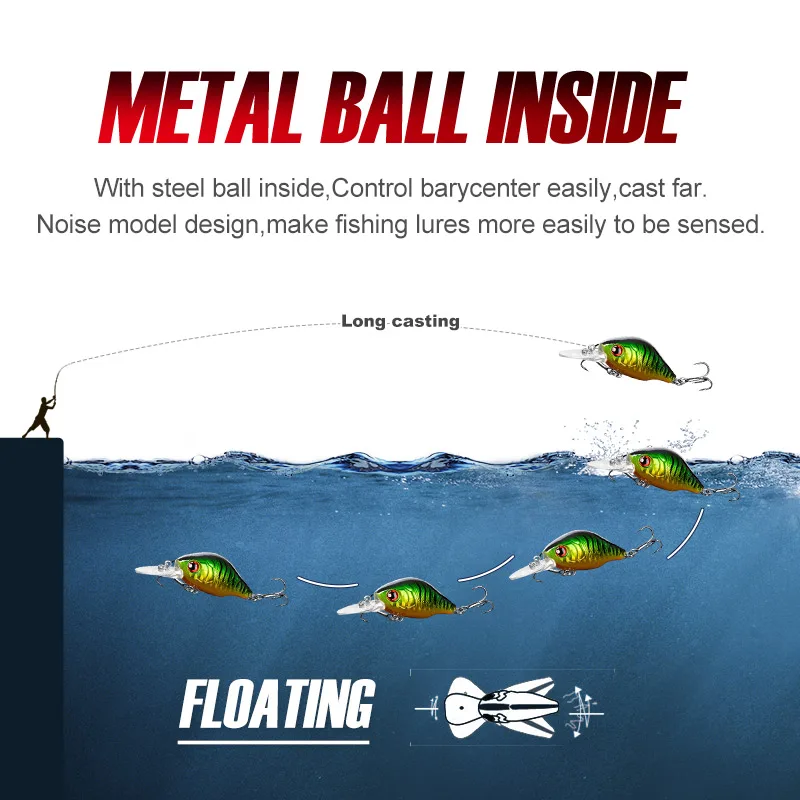 NOEBY 45mm 8g Crankbaits señuelo de pesca Wobblers flotantes cebo duro Artificial para Lucio trucha Swimbaits manivela Señuelos de Pesca - imagen 5