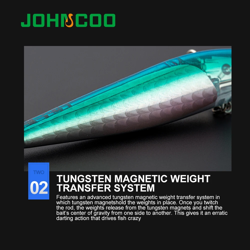JOHNCOO-Señuelos de Pesca Wobblers de 100mm y 15g, sistema de peso de tungsteno, cebo duro flotante Artificial, Wobblers de alta calidad - imagen 4