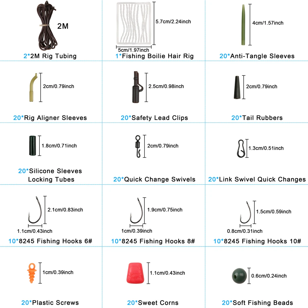 Caja de aparejos de pesca de carpa, ganchos giratorios de seguridad, tornillo de cebo, mangas antienredos, cuentas, accesorios de cebos de maíz, 233 unids/lote - imagen 3