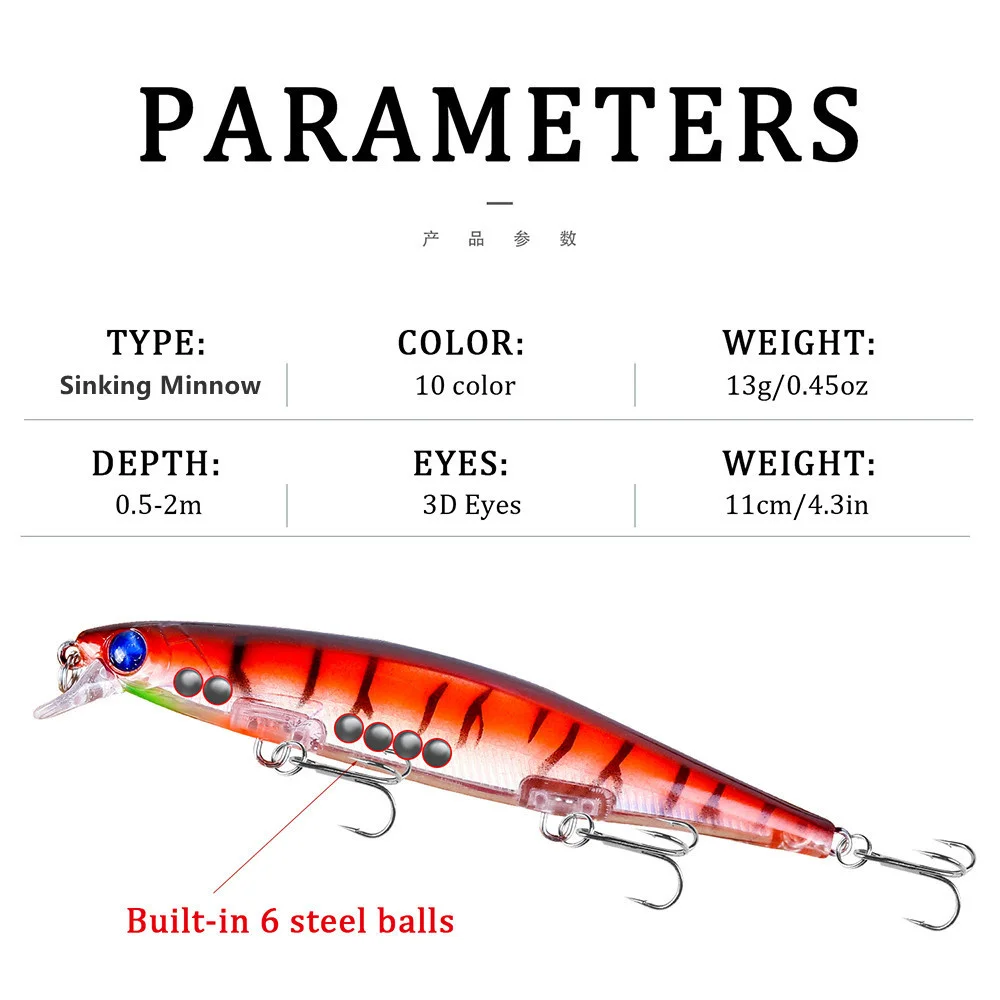 Señuelos de pesca Topwater Minnow, cebos duros tipo lápiz, 11cm/13g, señuelos de pesca artificiales, aparejos de pesca Wobblers de alta calidad - imagen 3