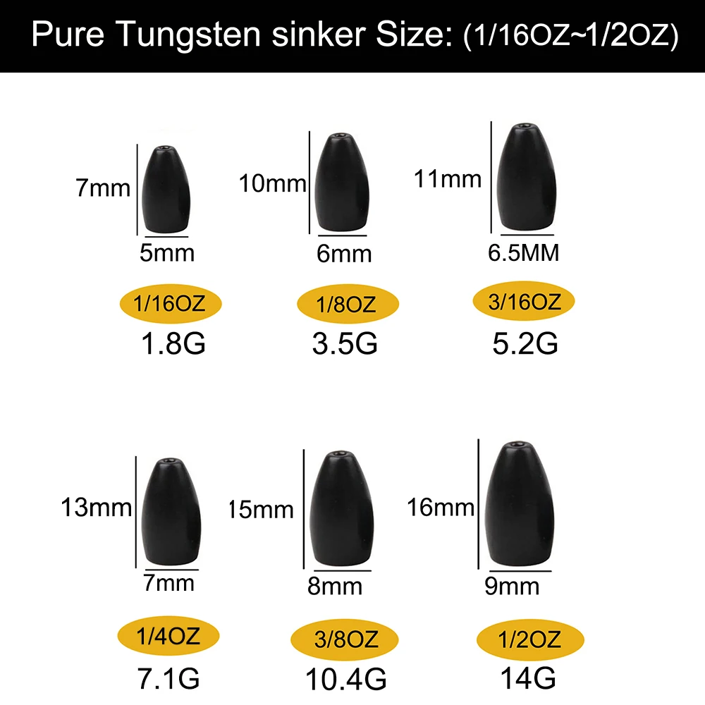 15 Uds. Peso de pesca de tungsteno, pesas de lanzamiento de gusano de bala para pesca de lubina, aparejos de pesca de agua salada de Texas y Carolina - imagen 2