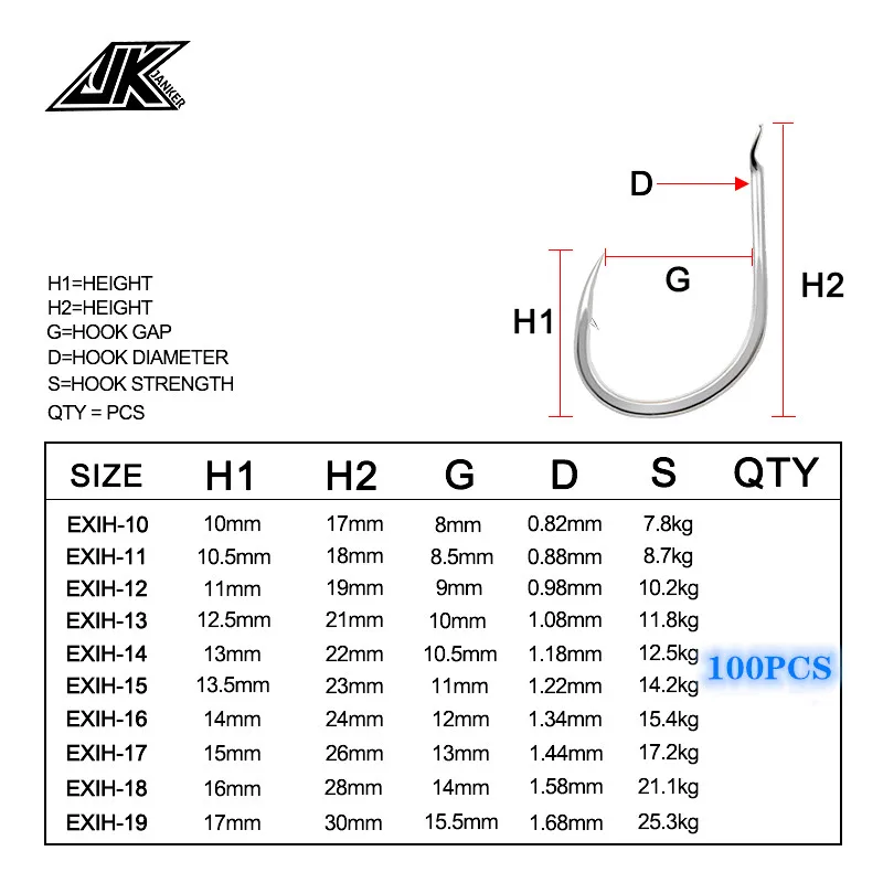 Anzuelos de pesca ligeros JK EXIH-100PCS, anzuelo Iseama plano plateado, anzuelos de acero con alto contenido de carbono, anzuelo de mar Chinu con púas japonesas - imagen 5