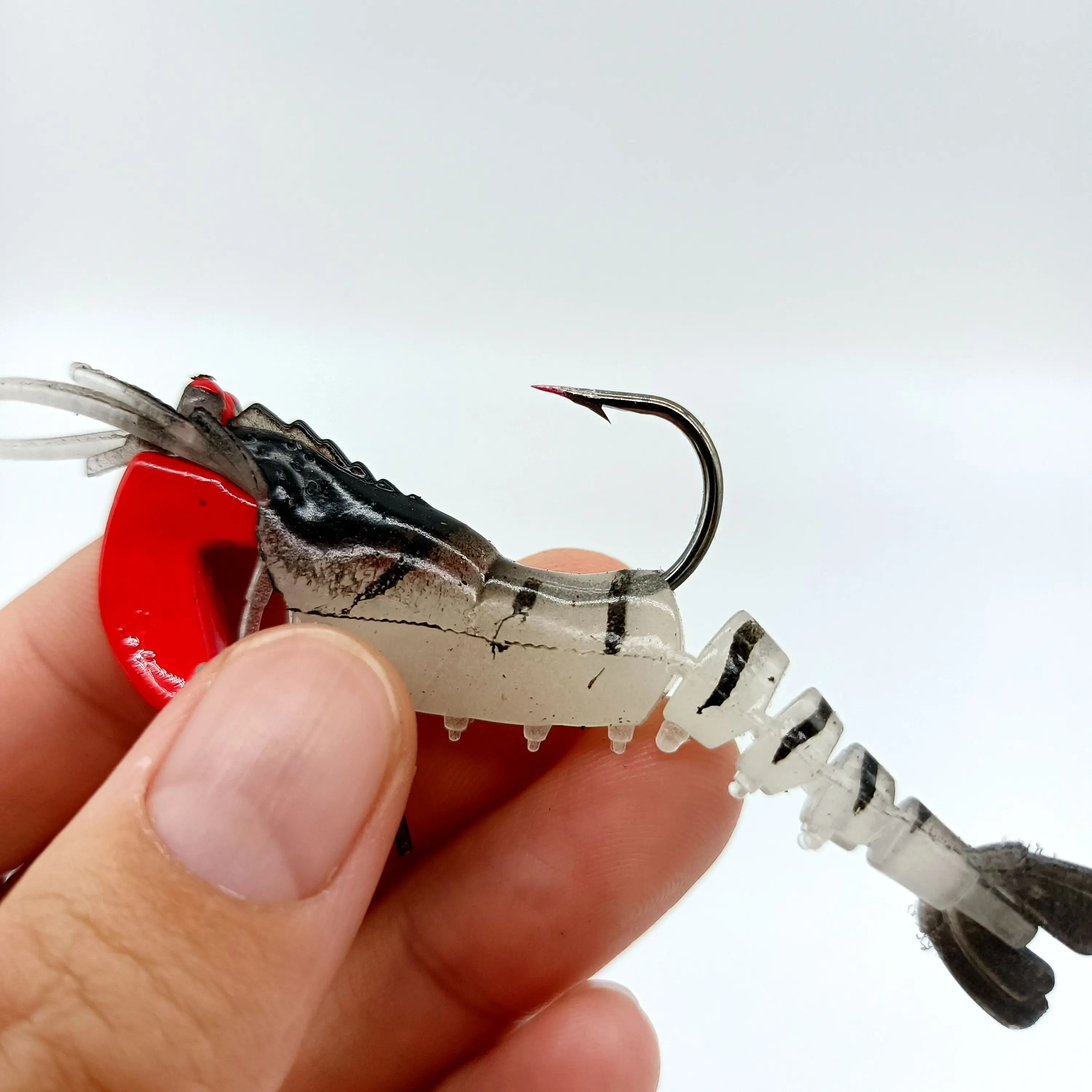 DUODUOYU-señuelo de pesca de gamba suave con cabeza de plomo, 1 uds, 12g/70mm, cebo Artificial suave de silicona con ganchos, aparejos de pesca de mar - imagen 5