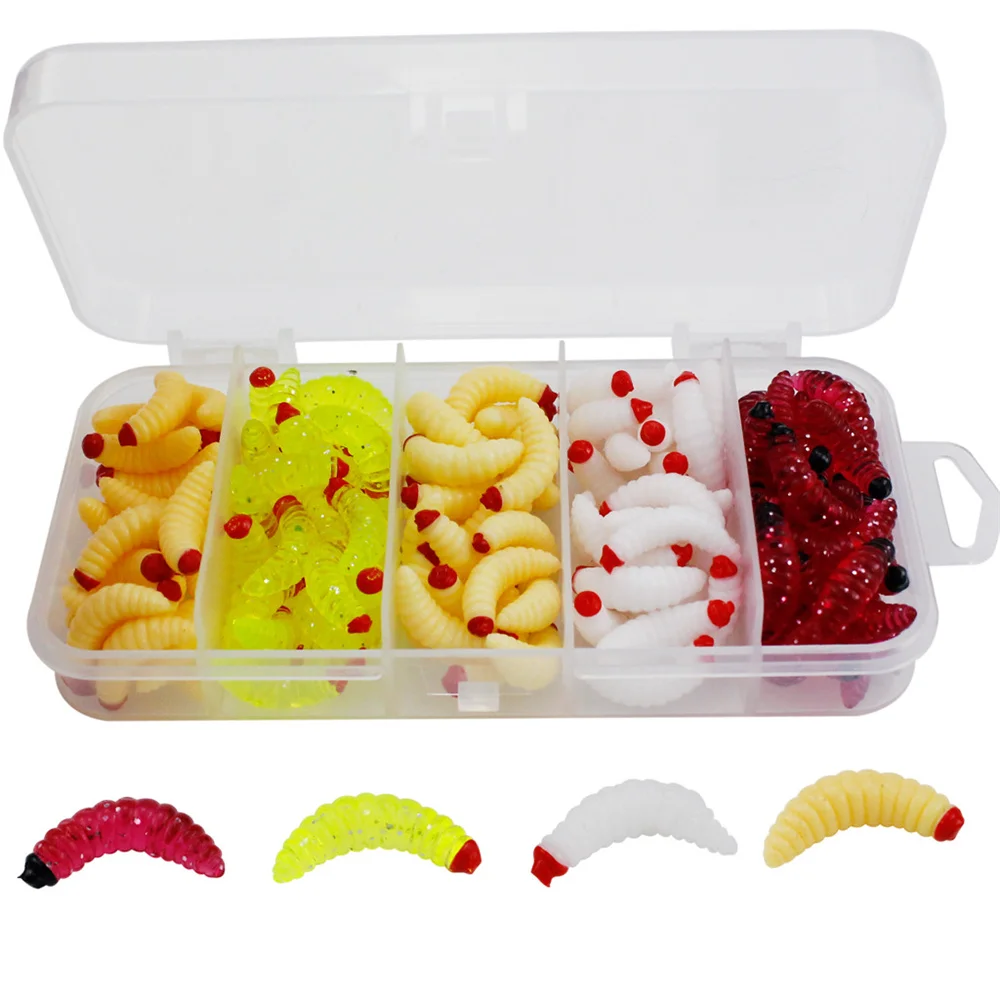 125 Uds señuelo de pesca gusano realista larva cebo suave silicona cebo Artificial lombriz cebos olor camarones aditivo lubina carpa - imagen 2