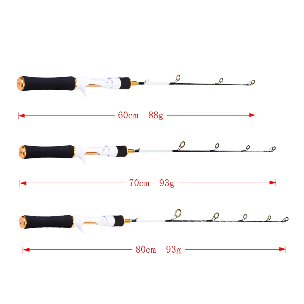 Caña de pescar en hielo con punta sólida, 60/70cm, Combo de bolsillo portátil para barco, señuelos duros de fundición giratoria - imagen 5