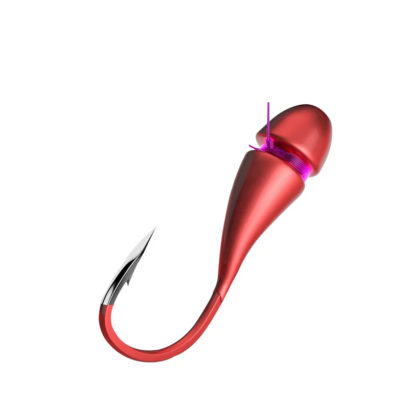 Anzuelo volcado rojo de pesca, anzuelos de lombriz roja de imitación, anzuelo con cabeza de plantilla de estaño, lote de 10 piezas en oferta - imagen 2
