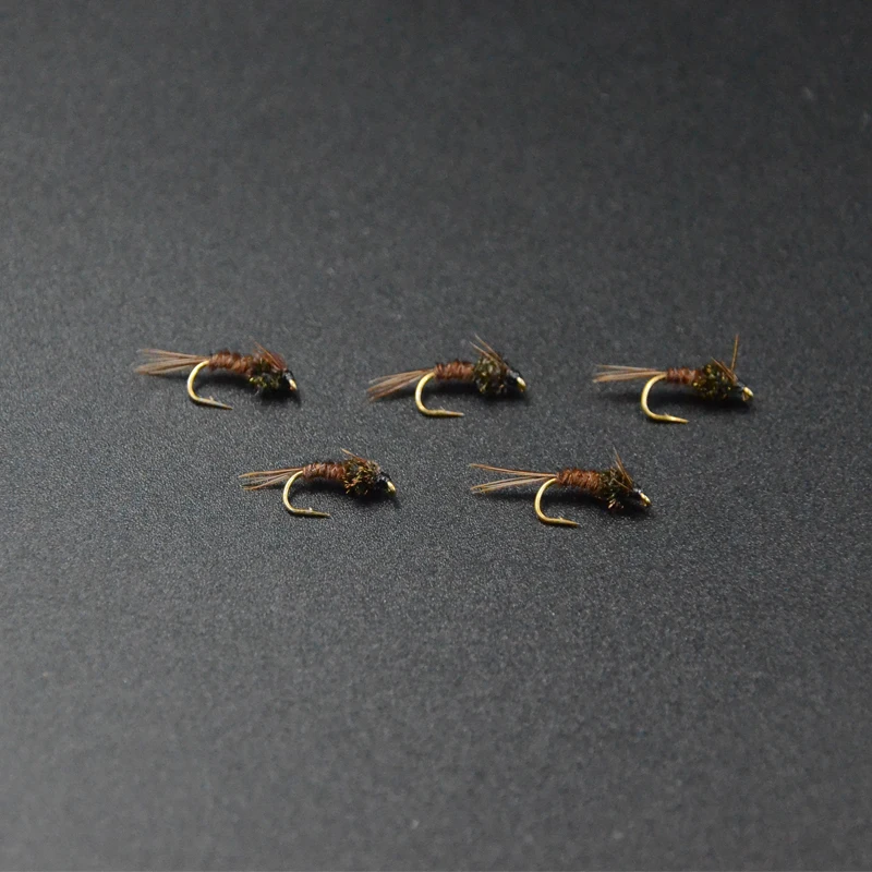 CONTEMPLADOR 5 piezas 14 #   Faisan Tail Ninfa mosca atando moscas truta marrón/arcoíris excelente imitación baetis o ninfas caddis vuelan cebos - imagen 2
