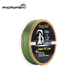 Angryfish-línea de pesca trenzada de 4 hebras, 100m, superpe, multifilamento, suave