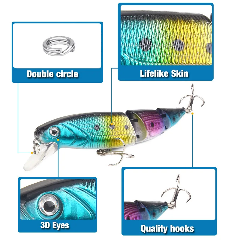 Swimbait-señuelo de pesca de pececillo, cebo de tres secciones, peso de 11,5 cm/15g, señuelo de lubina holográfica Jerkbait Mino Swim Bait, señuelos de agua salada - imagen 4
