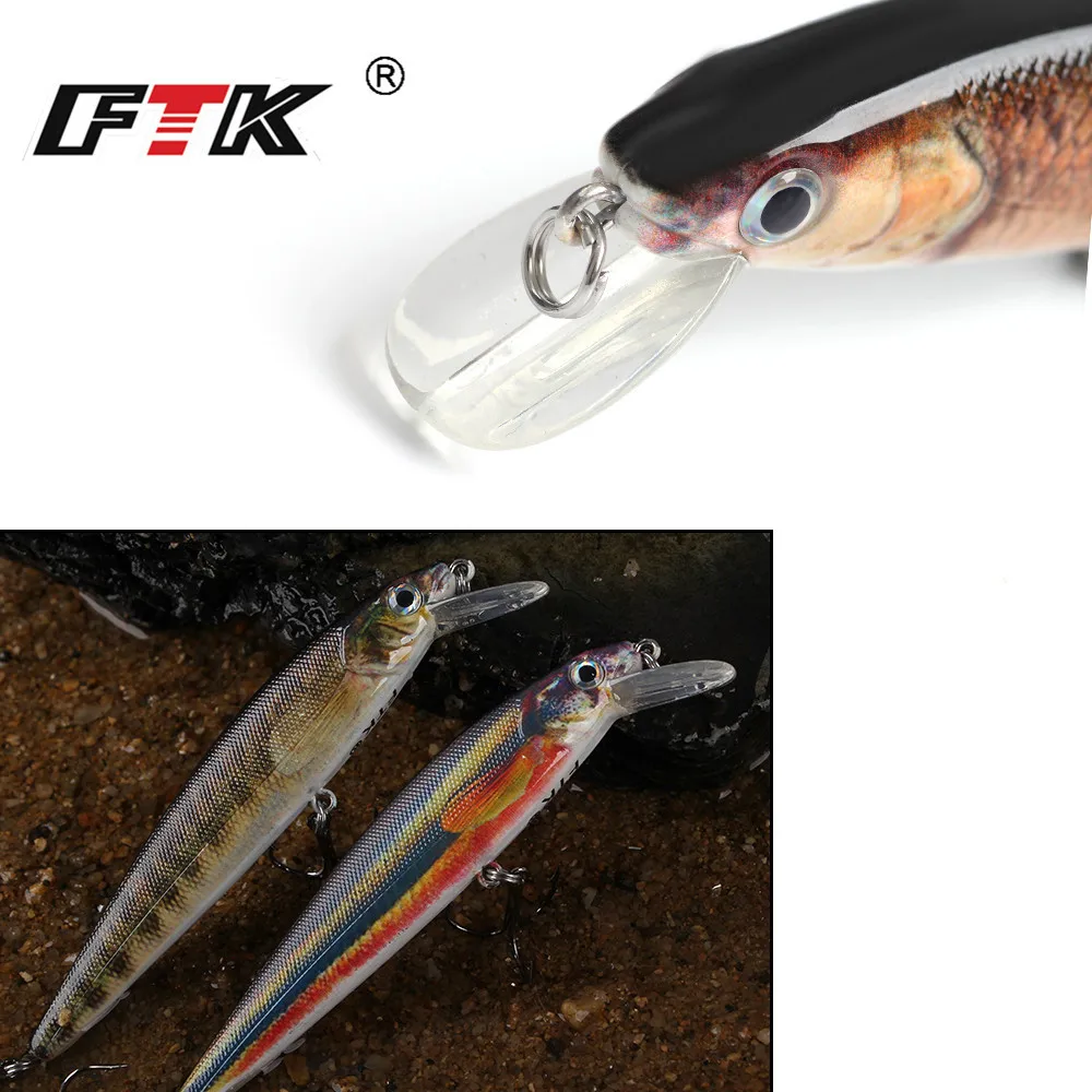 Señuelo de pesca Minnow, 11,8g, 10cm, ojos 3D con anzuelo triple, Swimbait flotante, señuelo duro, cebo Artificial para lubina, Wobblers - imagen 3