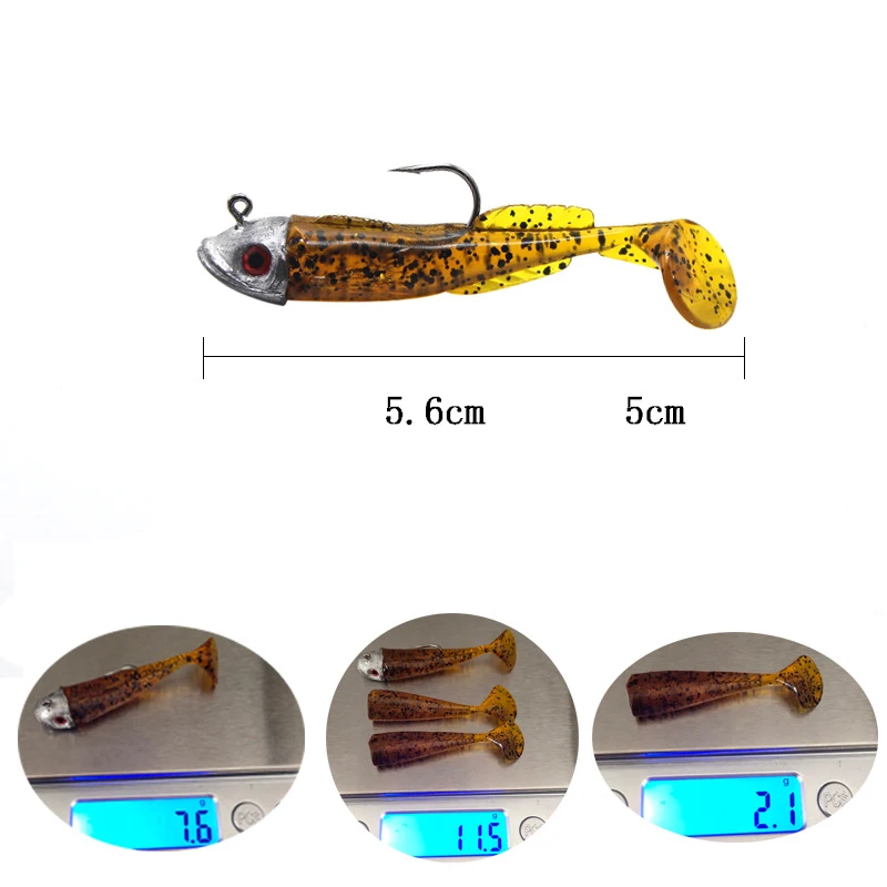 Señuelo de repuesto para pesca Jigging, cebo suave de 5,6 cm, cabeza 3D, cola en T de pez, aparejos de pesca, novedad, 2 - imagen 5