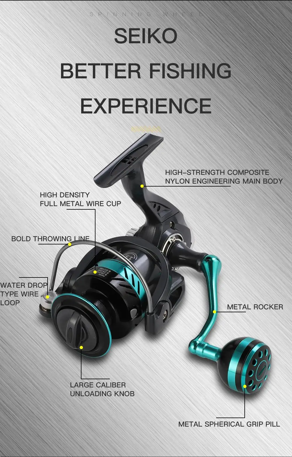 BAKAWA-carrete de pesca giratorio DK 1000-7000, 10kg de potencia, relación de engranaje 5,2: 1, carrete de Metal, rueda de agua salada, balancín CNC - imagen 4