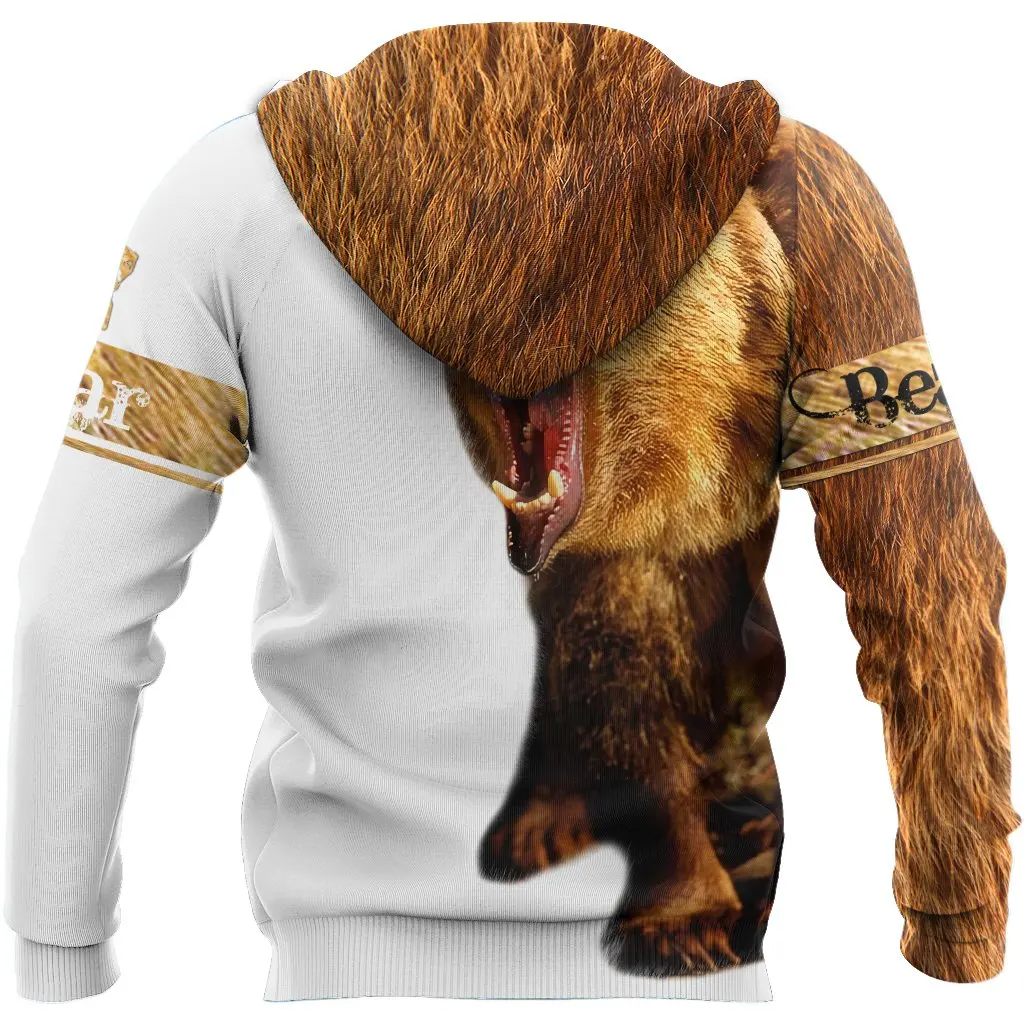 Hermoso oso caza 3D completamente estampado hombres otoño sudaderas con capucha sudadera Unisex ropa de calle Casual chaqueta con cremallera pulóver KJ487 - imagen 3
