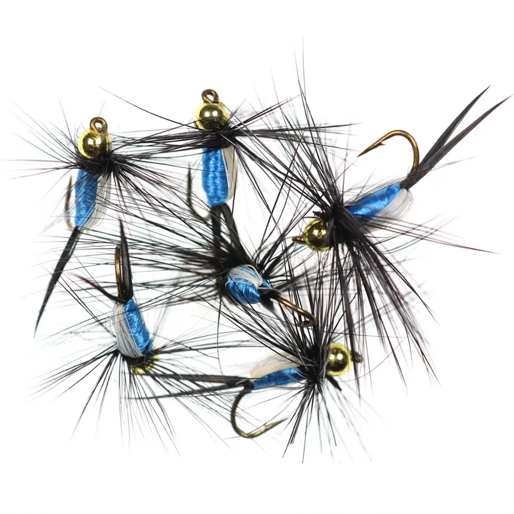 Bimoo 6PCS # 12 Beadhead Blue Ninfa Fly Lightening Stonefly Ninfa Moscas Trucha seca Crappie cebo de pesca anzuelo de púas flotante