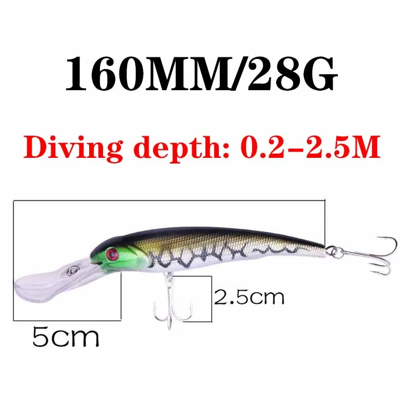 Juego de Señuelos de Pesca de colores mezclados, 8 Uds., 16cm, 28g, Wobblers de pececillo grande, cebo duro, lubina, Kit de Crankbaits de curricán flotante Artificial