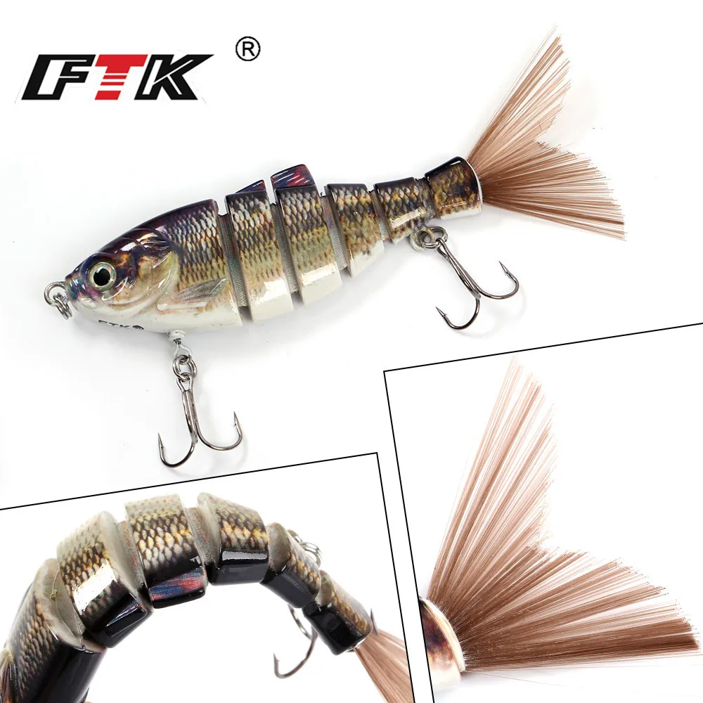 FTK-señuelo de pesca de pececillo multiarticulado, 44g, 12,8 cm, ojos 3D, 6 segmentos, cebo duro que se hunde, con anzuelo triple, Wobblers de lubina - imagen 2