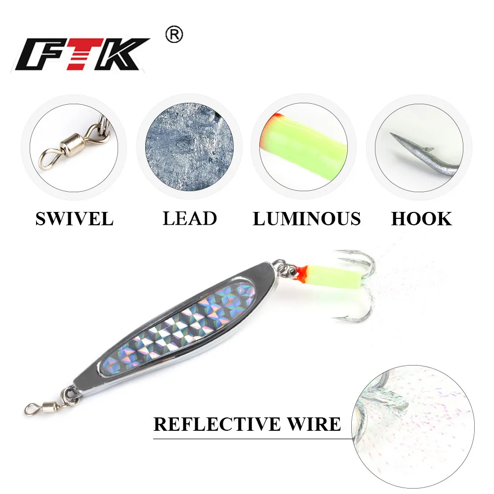 Gancho giratorio de alambre reflectante para agua salada y dulce, placa de Metal JIig de 60g/80g, recubrimiento luminoso, longitud 85mm/92mm, FTK, nuevo - imagen 3
