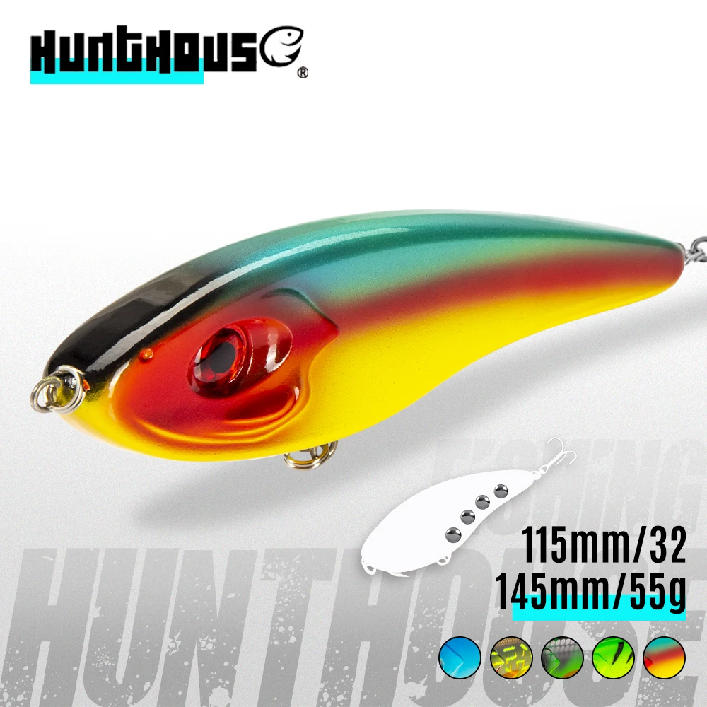 Hunthouse-señuelo de pesca Musky Buster Jerkbait, 115mm/32 145mm/55g, hundimiento lento, sonido fuerte, vibración Vib para lubina, Lucio, LW129