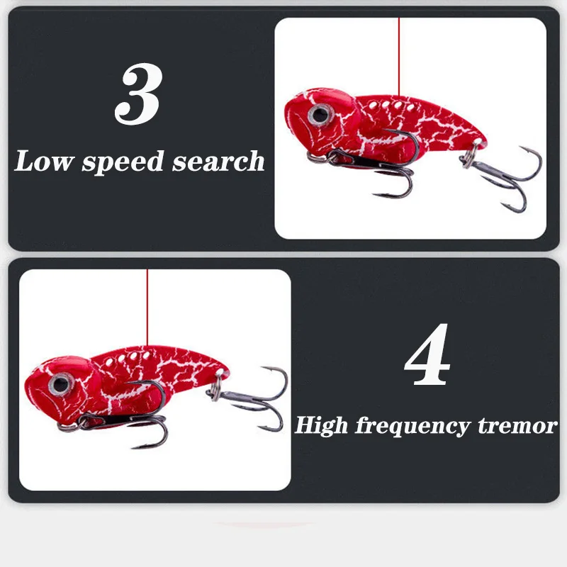 Señuelos de Pesca giratorios VIB de Metal para invierno, cebos artificiales con vibración de 7g, 10g, 14g, trucha, lubina, anzuelo triple, aparejos de Pesca, 1 ud. - imagen 5