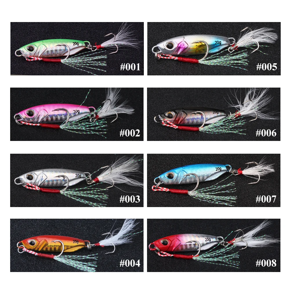 FTK 10g 20g 30g 40g Micro Jig señuelo de pesca anzuelo de asistencia ojos 3D Metal Jigging pesca en el mar cebo Artificial duro anzuelo triple - imagen 2